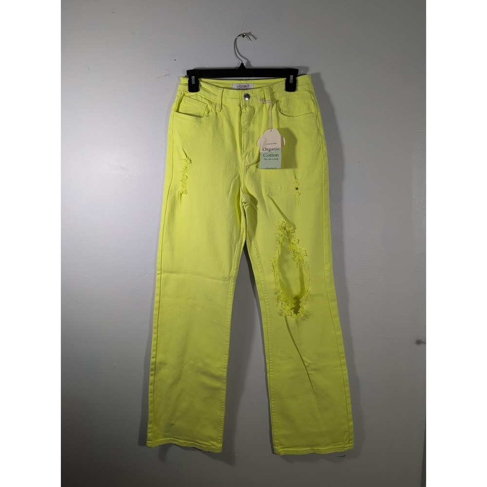 Vibrant MIU Women's Jeans Lime Size 7 (27) Style #EP1986‎ New Distressed